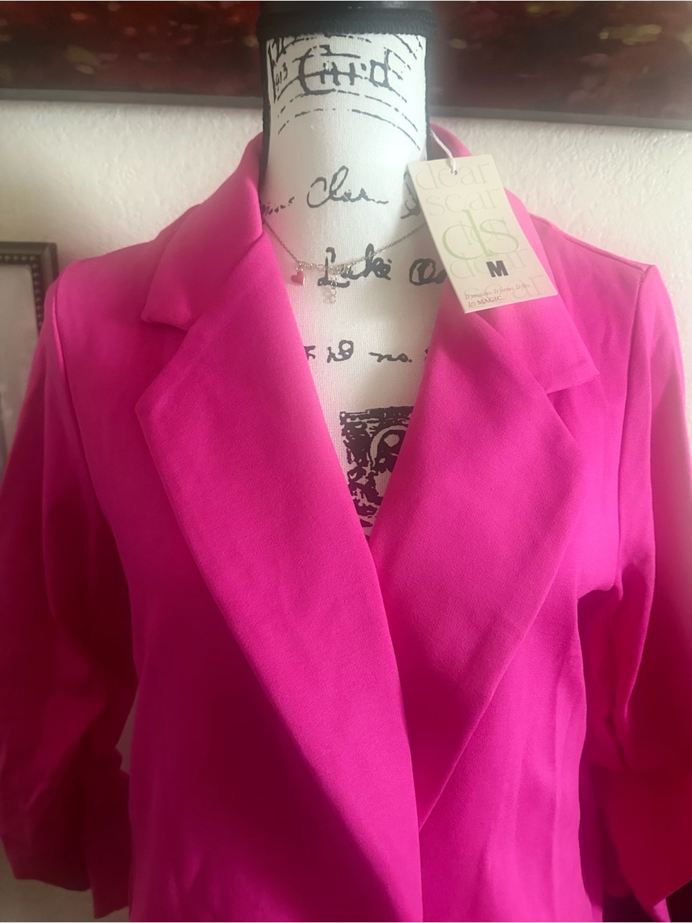 Scarlett Bright Pink Open Front Blazer Jacket - Picture 6 of 9